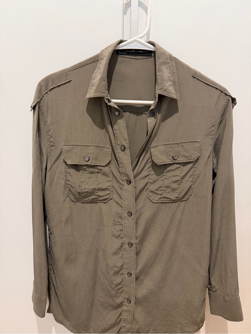 AllSaints Olive Utility Button-Front Shirt gently worn